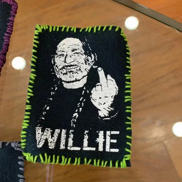 Handmade Willie Nelson canvas patch iron on stitched charcoal or black - Picture 6 of 10